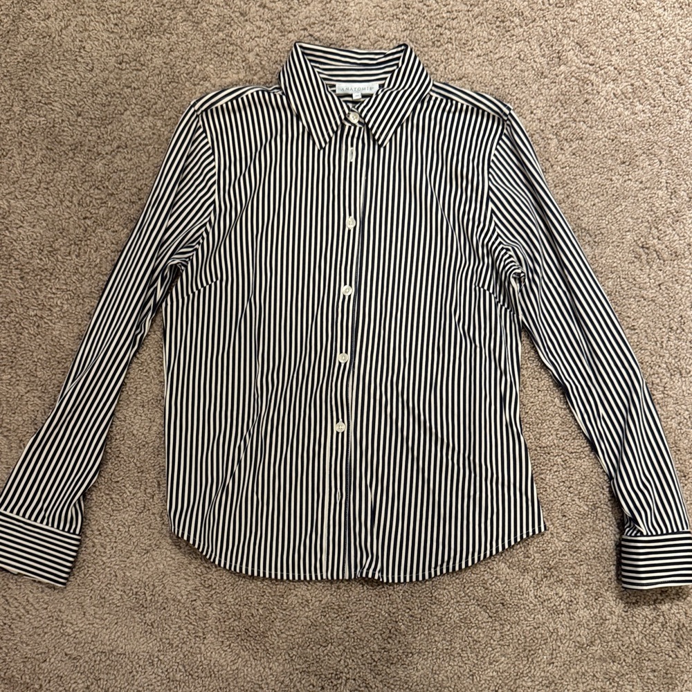 Anatomie Black and White Striped Button Down Shirt